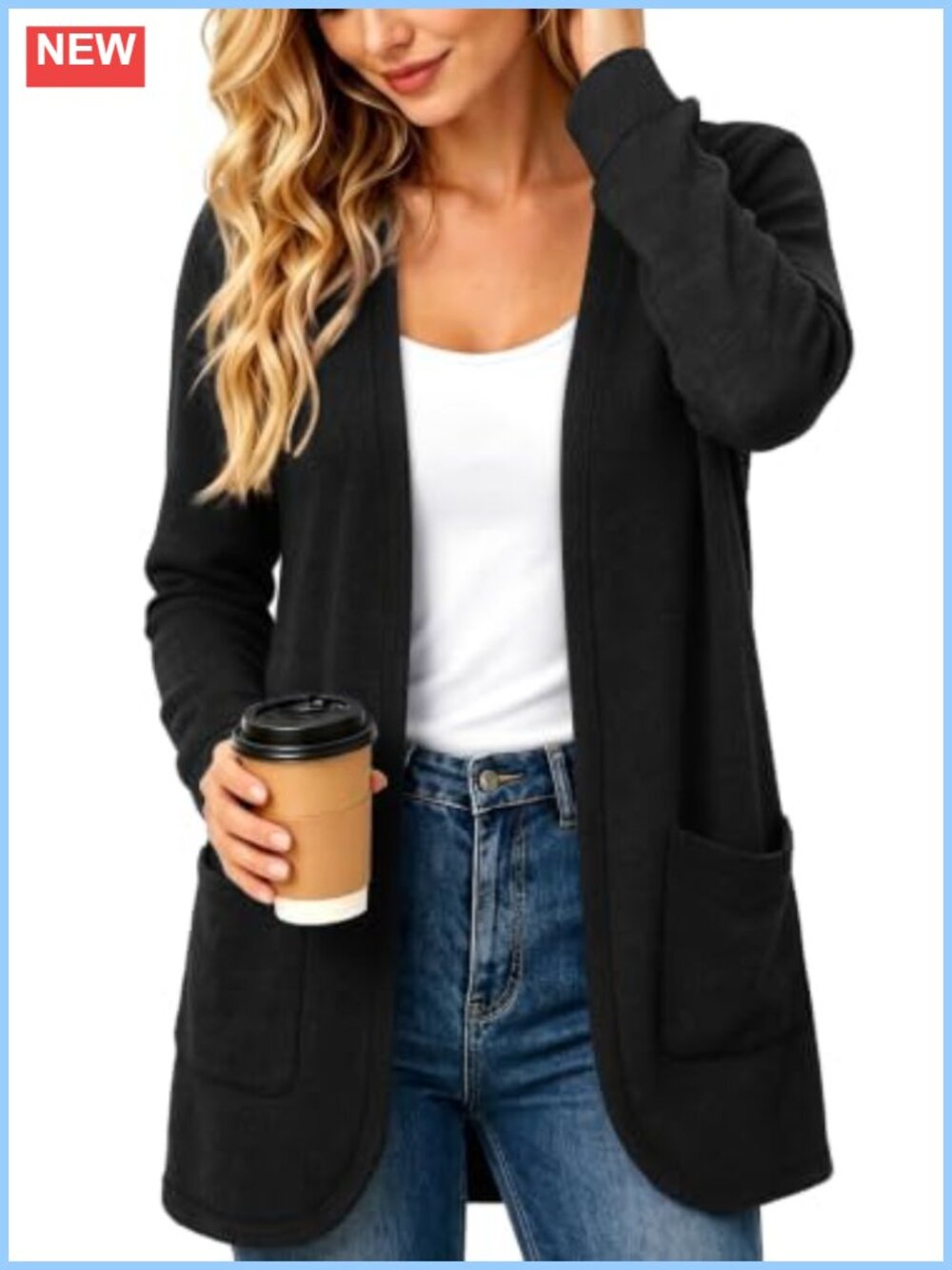 Women's Open Front Knit Cardigan with Pockets Long Sleeve Casual